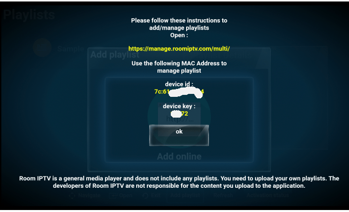 adress mac et la cle de Room iptv