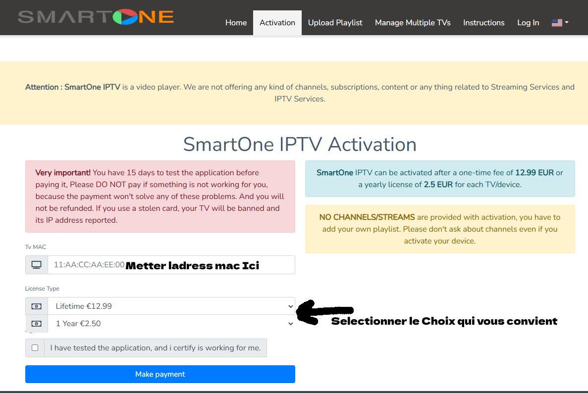 Activation de Smartone